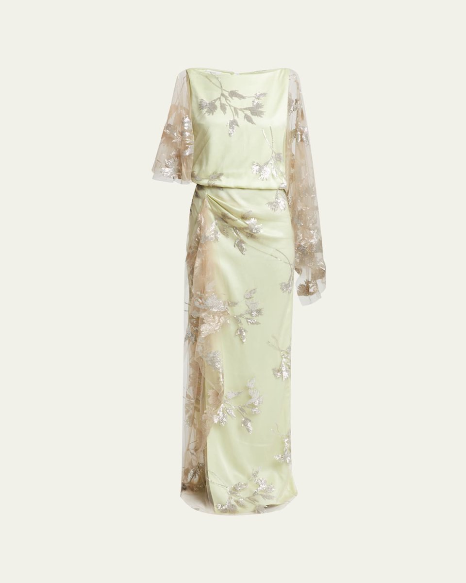 Floral Sequined Drape Gown